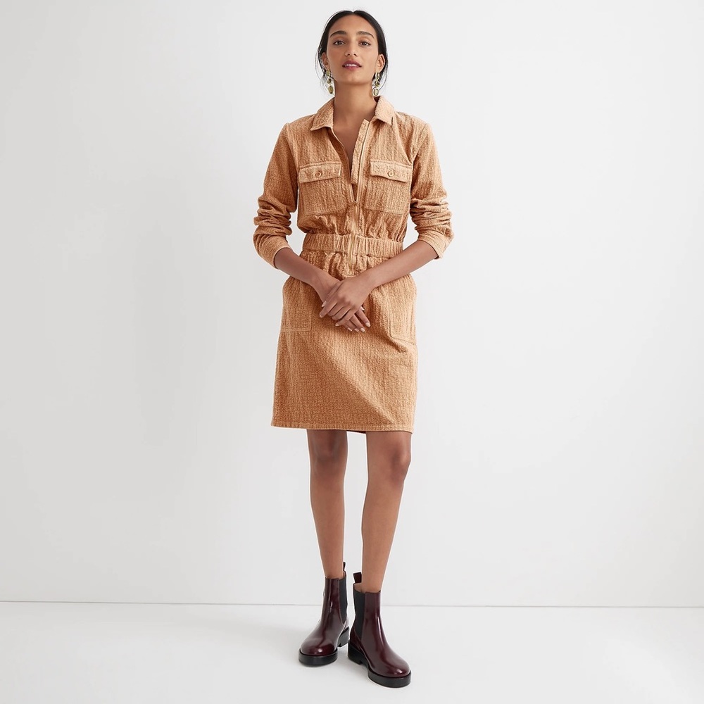 J.Crew Zip-front cinched dress in corduroy BK860